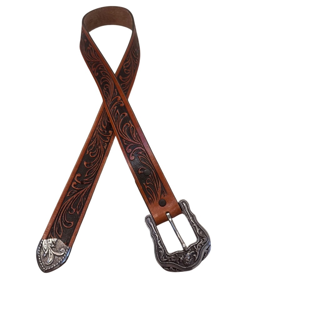 Tony Lama Kids/Sm woman Lil Westerly Leather Belt Silver‎ Plate Buckle Size 28